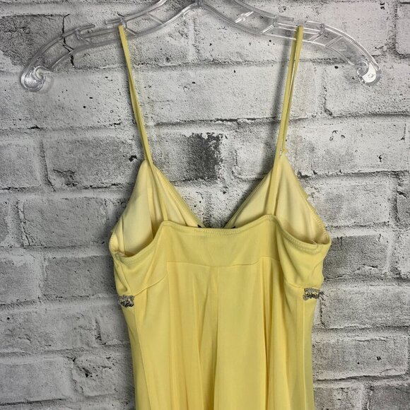 Vintage Babydoll Sheer Yellow Chiffon Handkerchief Asymmetrical Hem Midi Dress - Picture 7 of 13